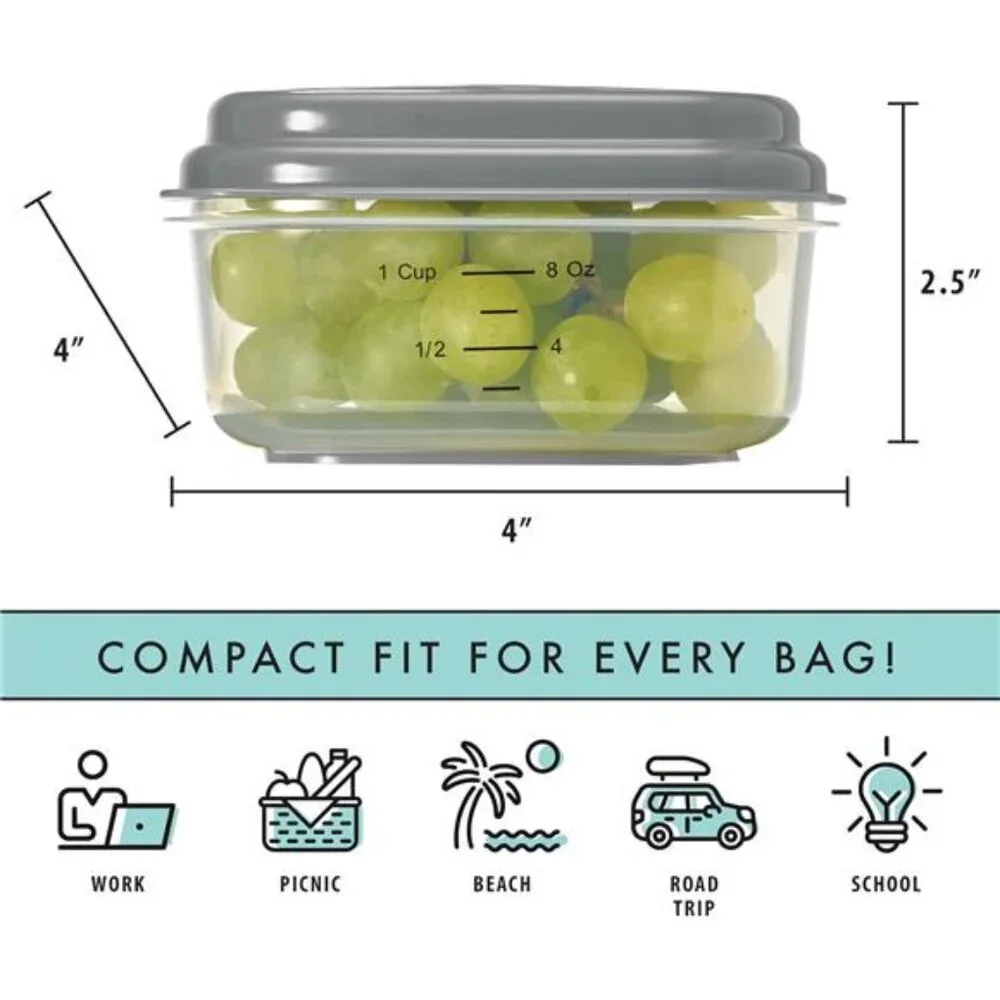 Fit & Fresh Small Plastic Containers With Lids 8 oz, Small Snack Containers